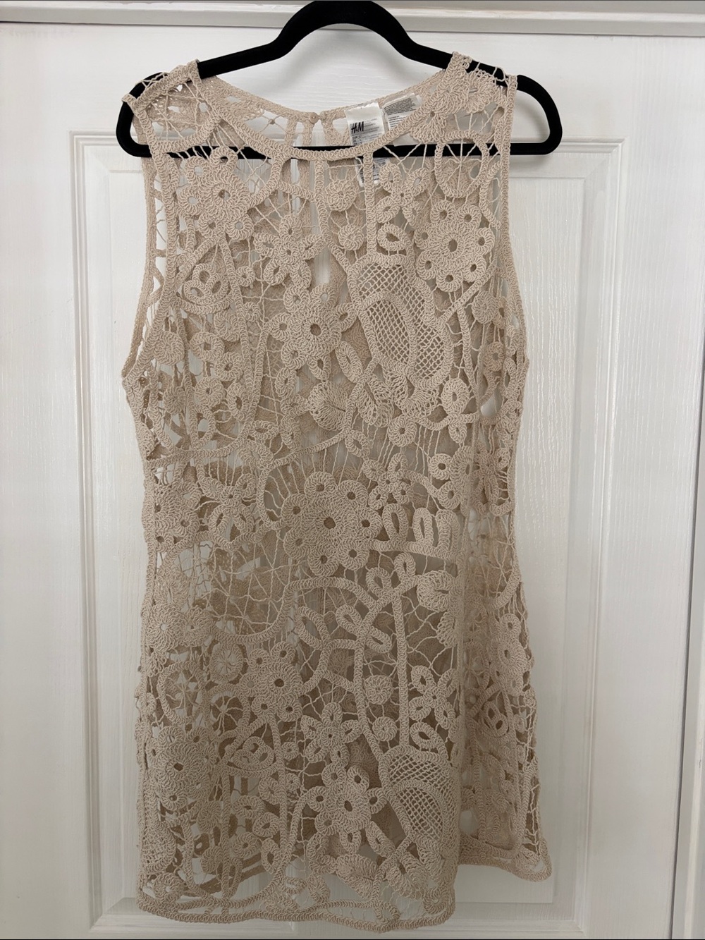 Beige Crochet Lace Sleeveless Dress and Swim coverup
